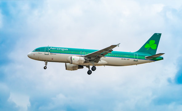 AIRPORT FRANKFURT,GERMANY: JUNE 23, 2017: Airbus A320 Aer Lingus is the flag carrier airline of Ireland and the second-largest airline in Ireland.