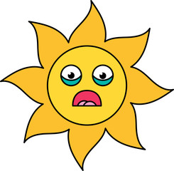 Shocked sun sticker outline illustration