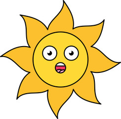 Surprised sun emoji outline illustration