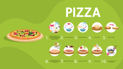 How to make pizza at home. Easy recipe - obrazy, fototapety, plakaty