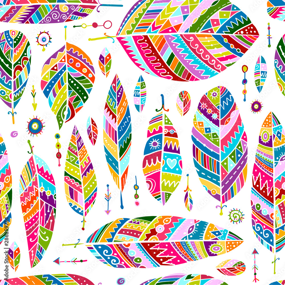Aufkleber art feathers collection, seamless pattern for your design