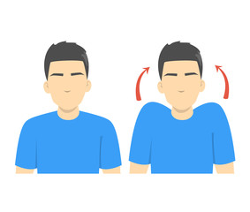 Shoulder shrug exercise. Stretch to relieve neck pain