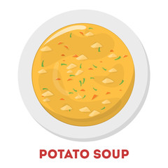 Potato soup in the bowl. Food in the white plate