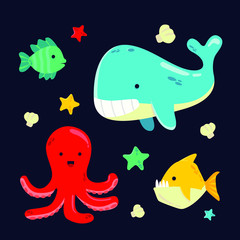 Fototapeta na wymiar cute sea animal flat design character 