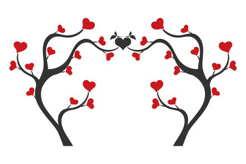 Love tree with heart shaped leaves. Romantic background.