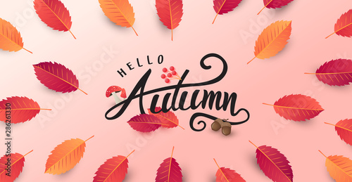 Autumn calligraphy. Seasonal lettering.Web banner template.vector illustration