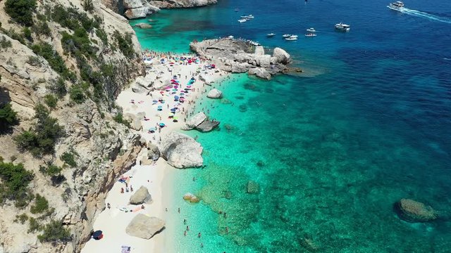 Cala Mariolu view from above. Cala Mariolu famous beach. Italy Sardinia Nuoro province National Park of the Bay of Orosei and Gennargentu Cala Mariolu listed as World Heritage. Sardinia, Italy.