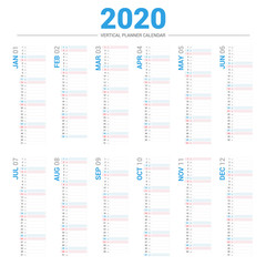 Calendar 2020 planner simple style. Vertical vector design on white background.