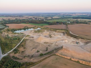 aerial view of a quarry - stones and sands for construction, open pit mine, extractive industry