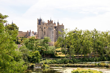 Fototapeta na wymiar Montreuil-Bellay. Le château et rivière le Thouet. Maine-et-Loire. Pays de Loire 