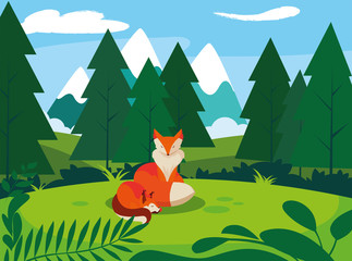 Obraz na płótnie Canvas fox mammal happy autumn season flat design