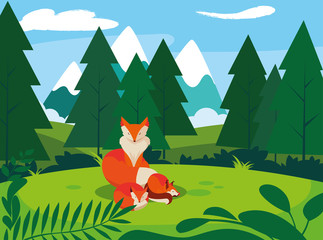 fox mammal happy autumn season flat design