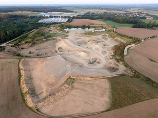 aerial view of a quarry - stones and sands for construction, open pit mine, extractive industry