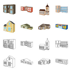 Vector illustration of facade and housing logo. Collection of facade and infrastructure stock vector illustration.