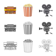 Vector design of television and filming icon. Collection of television and viewing stock symbol for web.