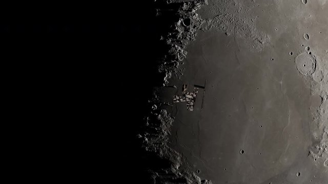 Moon city fictional human settlement on earth satellite view from sky. Contains public domain elements by Nasa
