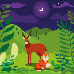 fox and deer mammal happy autumn season design