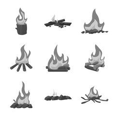 Isolated object of burn and outdoor logo. Collection of burn and tourism stock symbol for web.