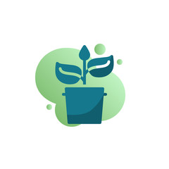 Plant and pot icon vector, filled flat sign, bicolor pictogram, Flower Pot and plant with leaves green colors. Symbol, logo illustration
