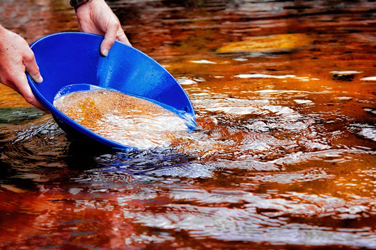 Gold panning in a river