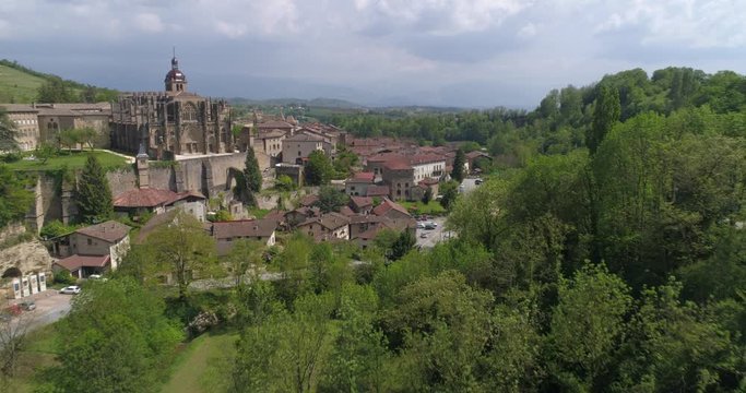 St-Antoine-l'Abbaye aerial approach. Is&egrave;re, labelled Les Plus Beaux Villages de France