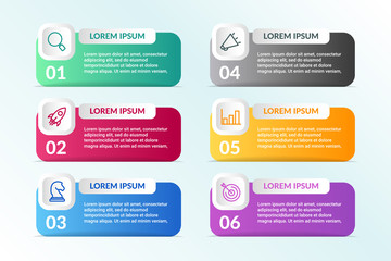 vector list Infographic design with 6 icons options or steps. Infographics for business concept.for presentations banner, workflow layout, process diagram, flow chart and how it work