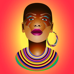 Silhouette of an african woman in a massive headdress. 