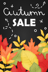 The Autumn Sale Poster with fallen leaves and dark background.