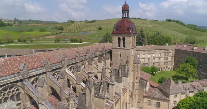 St-Antoine-l'Abbaye aerial back traveling. Is&egrave;re, labelled Les Plus Beaux Villages de France