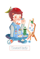 Girls, arts, small fresh, beautiful women, girls, girls, children, children, toys, candy, sweet, lovely, budding, pink, illustrations, sweet, house, selling buds, playing, happy, cherry heart, yearnin