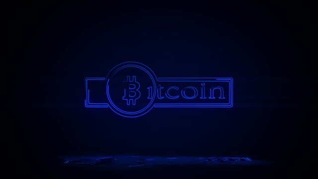 Bitcoins. Abstract technology bitcoins logo on binary code and gear in neon effect mp4 video on dark background