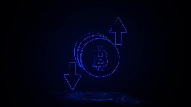 Bitcoin growth, increase and down, decrease in neon effect mp4 video on dark background