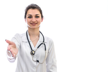 Fototapeta premium Young woman doctor isolated on white background