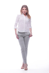 successful business woman looking at camera. isolated on white