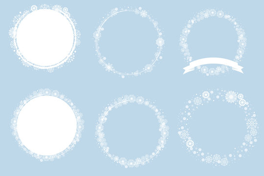 Christmas minimal white snowflakes wreath frame collection eps10 vector illustration