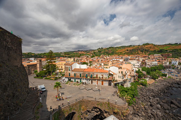 Fototapeta na wymiar Panoramic view of the city of Aci Castello in Sicily, Italy.