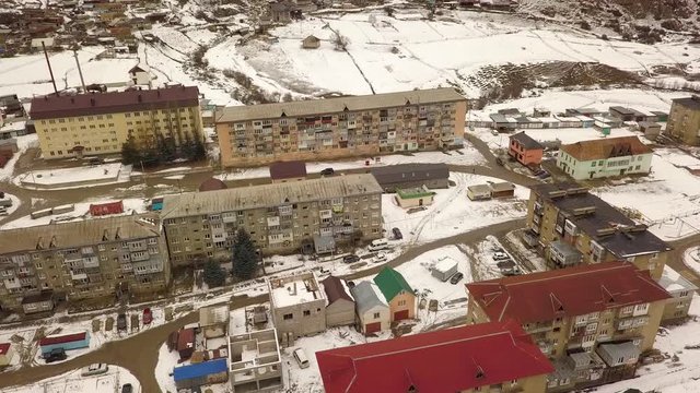 Elbrus village aerial video shooting old houses