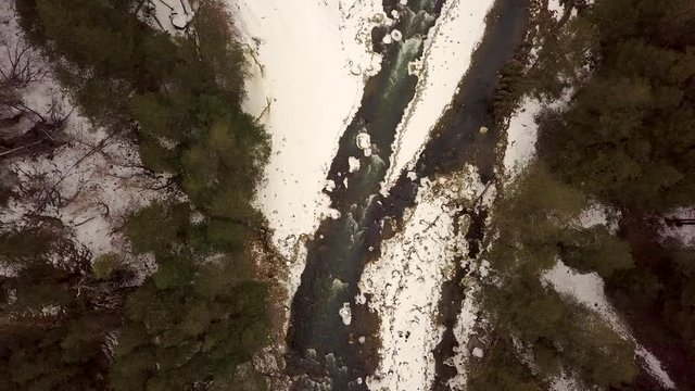 Mountain river in the village of Elbrus aerial video shooting