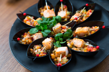 Canapes With Salmon Spicy Salad and  Vegetables