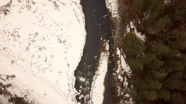 Mountain river in the village of Elbrus aerial video shooting