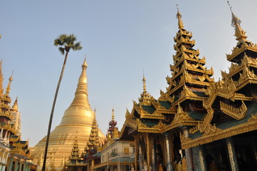 Shwedagon Pagoda and temples of Yangon in Myanmar