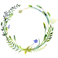 Watercolor herbal floral wreath.