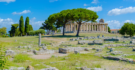 Fototapeta na wymiar Paestum - UNESCO World Heritage Site, with some of the most well-preserved ancient Greek temples in the world, Italy.