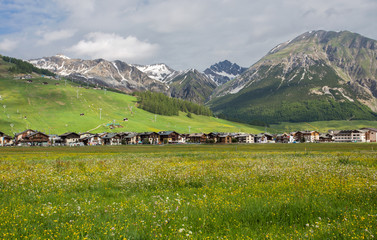 Summer view of Livigno, an Italian town in the province of Sondrio in Lombardy and renowned winter and summer tourist resort in the Alps, Italy.