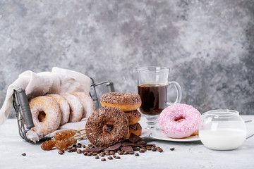 Sweet donuts with coffee