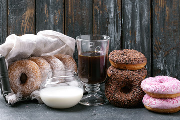 Sweet donuts with coffee