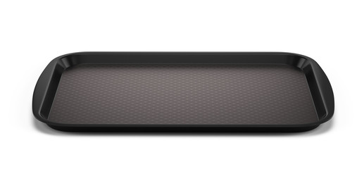 Empty Black Plastic Tray salver with Handles Isolated On White. 3d rendering