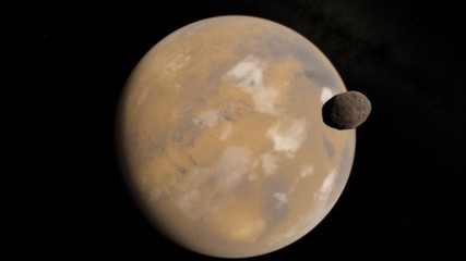 Mars high resolution image, 4k. Mars is a planet of the solar system. Sunrise with lens flare.