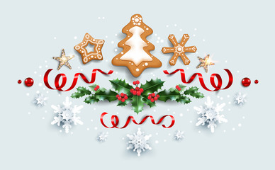 Winter festive decorations with gingerbread