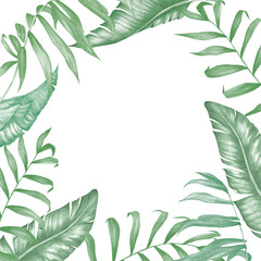 Naklejka premium Watercolor tropical collecton. Palm, banana and monstera leaves with tropical flowers.